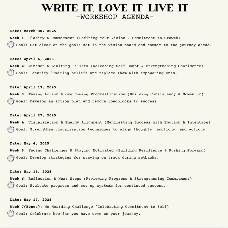 Write It, Love It, Live It Workshop